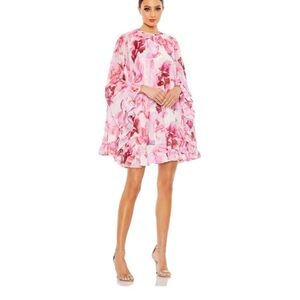 Leena for Mac Duggal Pink Floral Cape Mini Dress